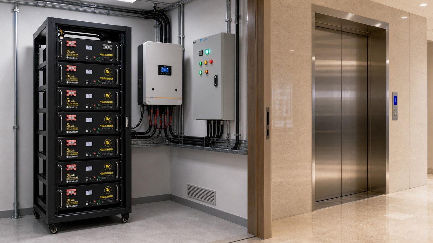 PE-LFP51-100 rack batteries for condo elevator backup power