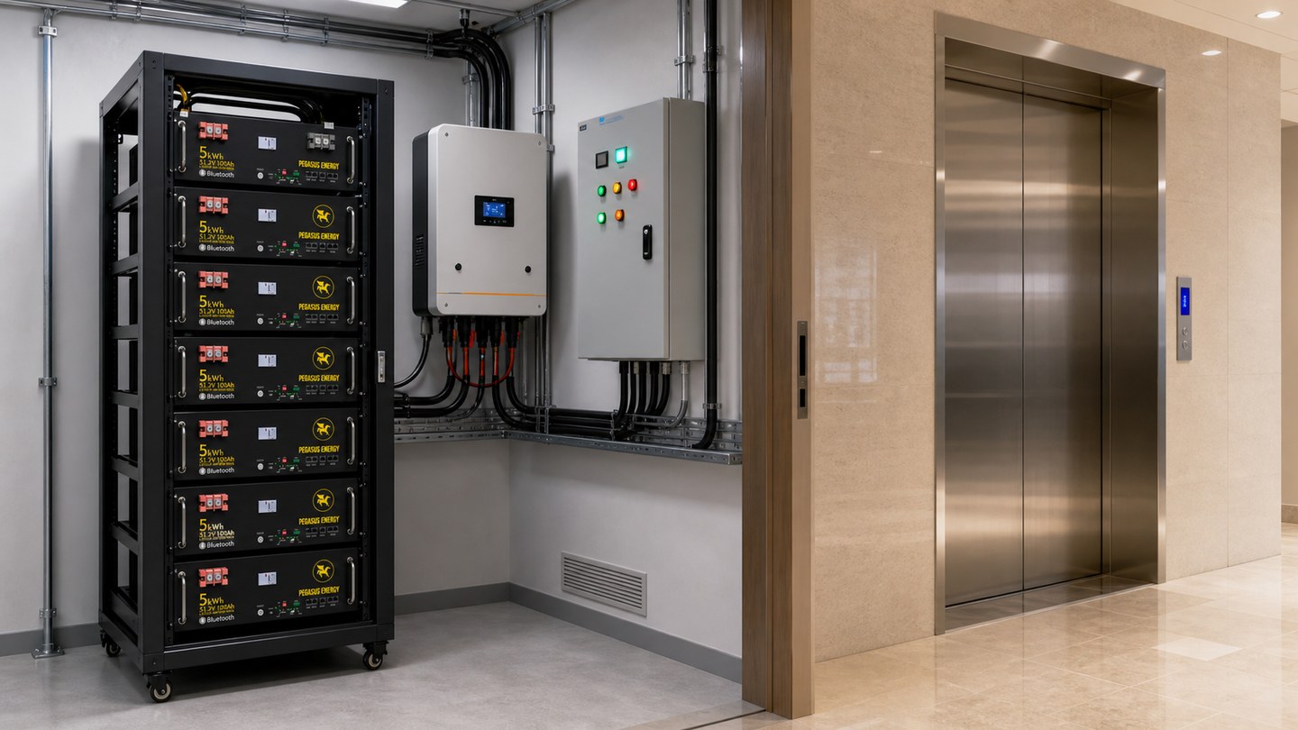 PE-LFP51-100 rack batteries for condo elevator backup power