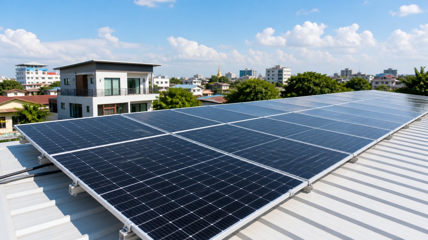 Solar PV panels on a modern rooftop