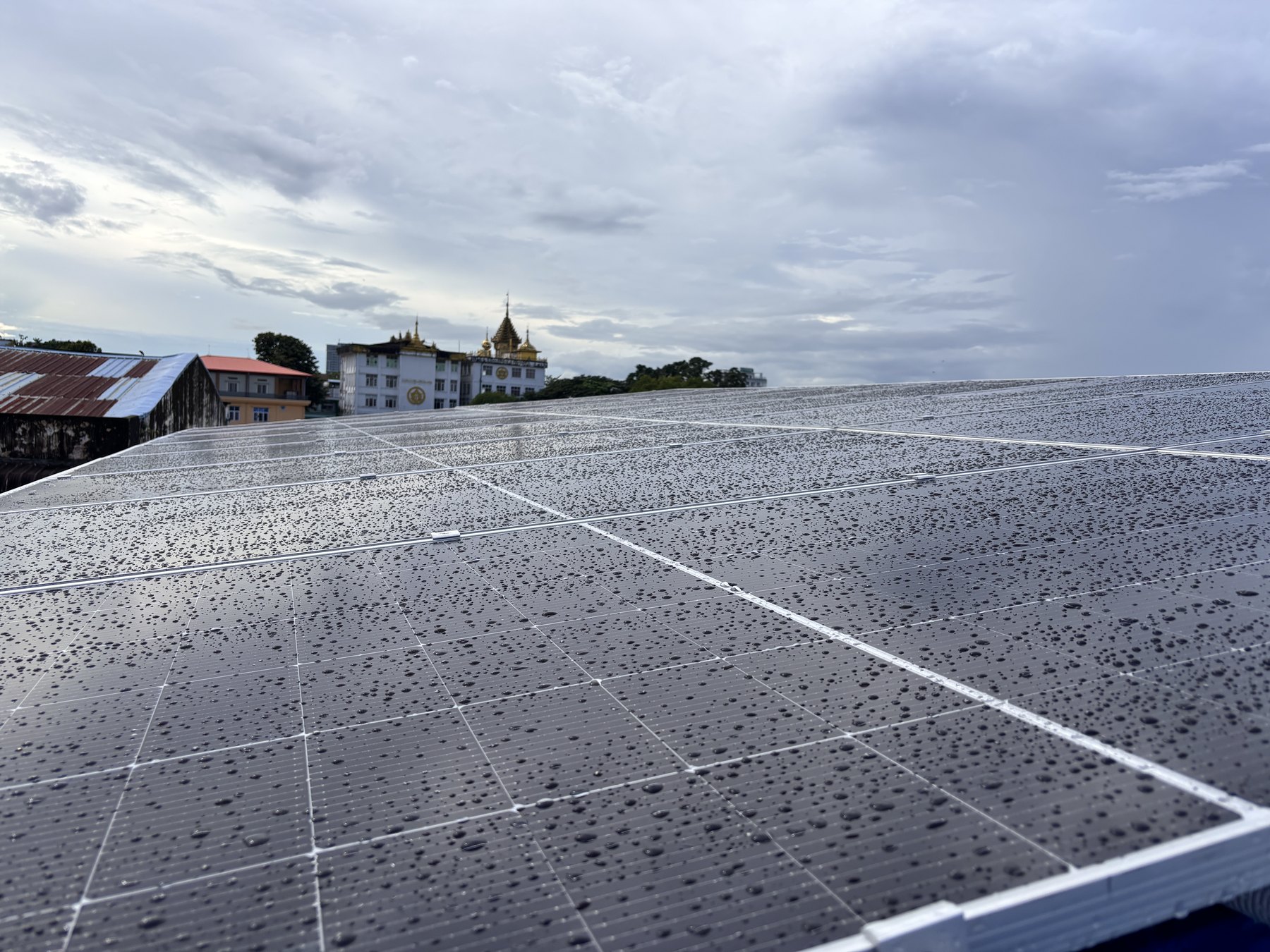 Solar panels installed by Pegasus Energy after rainfall